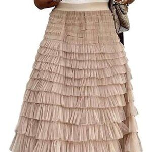 Long Tulle Skirt for Women Trendy High Waisted A Line Fluffy Fairy Mesh Layered